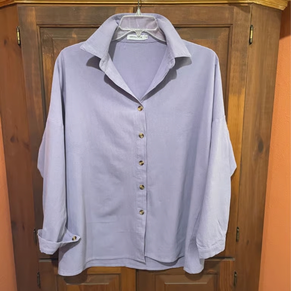 Ming Wang Purple Oversized Long Sleeve Button Down Shirt